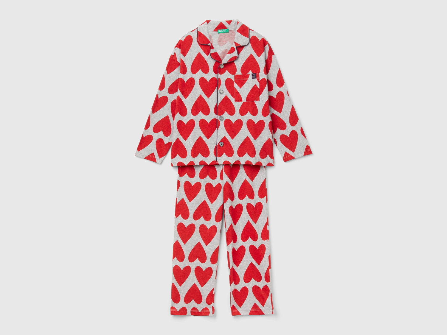 Pigiama con stampa cuori da bambino grigio | Benetton Outlet