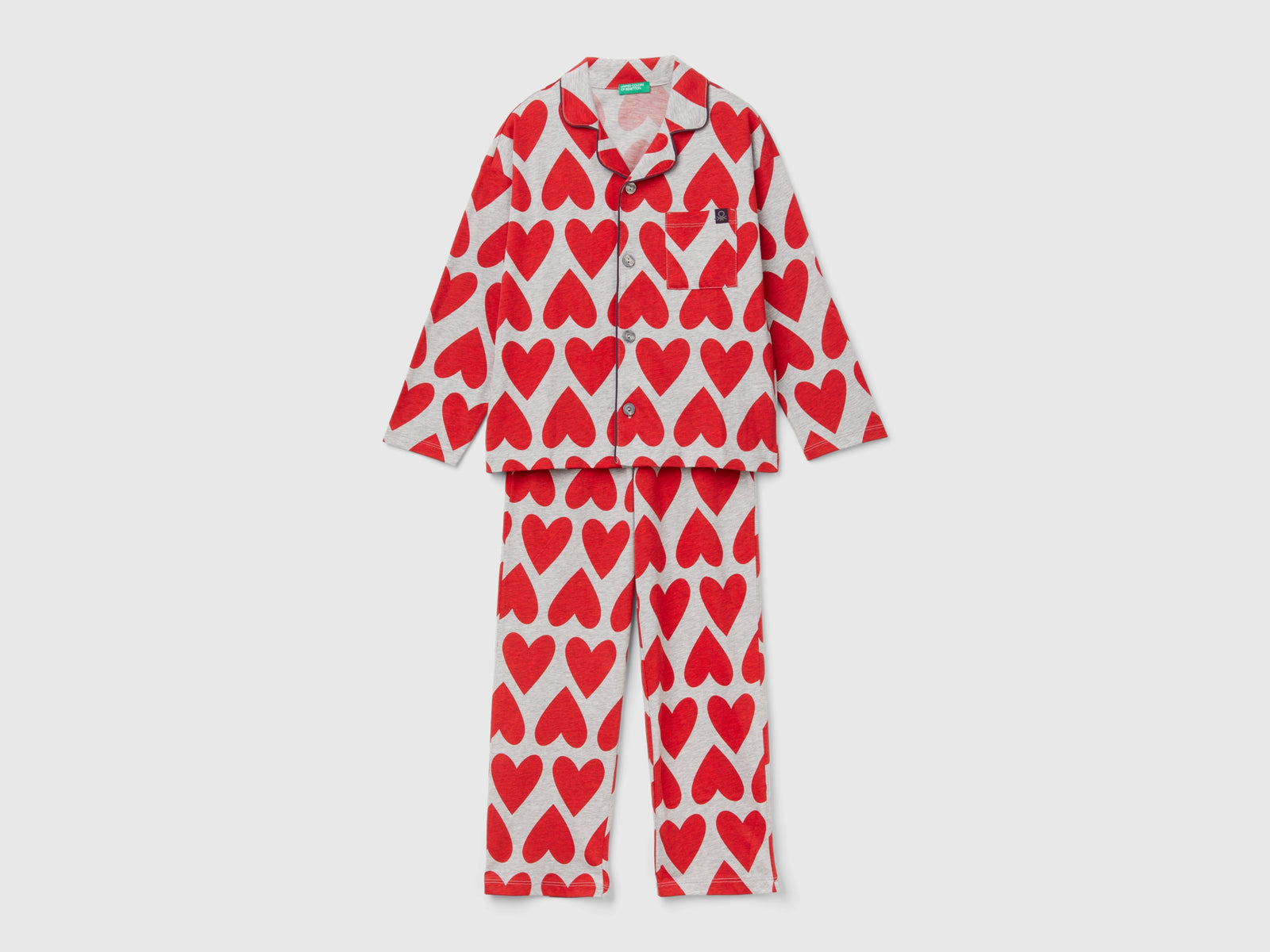 Pigiama con stampa cuori da bambino grigio | Benetton Outlet