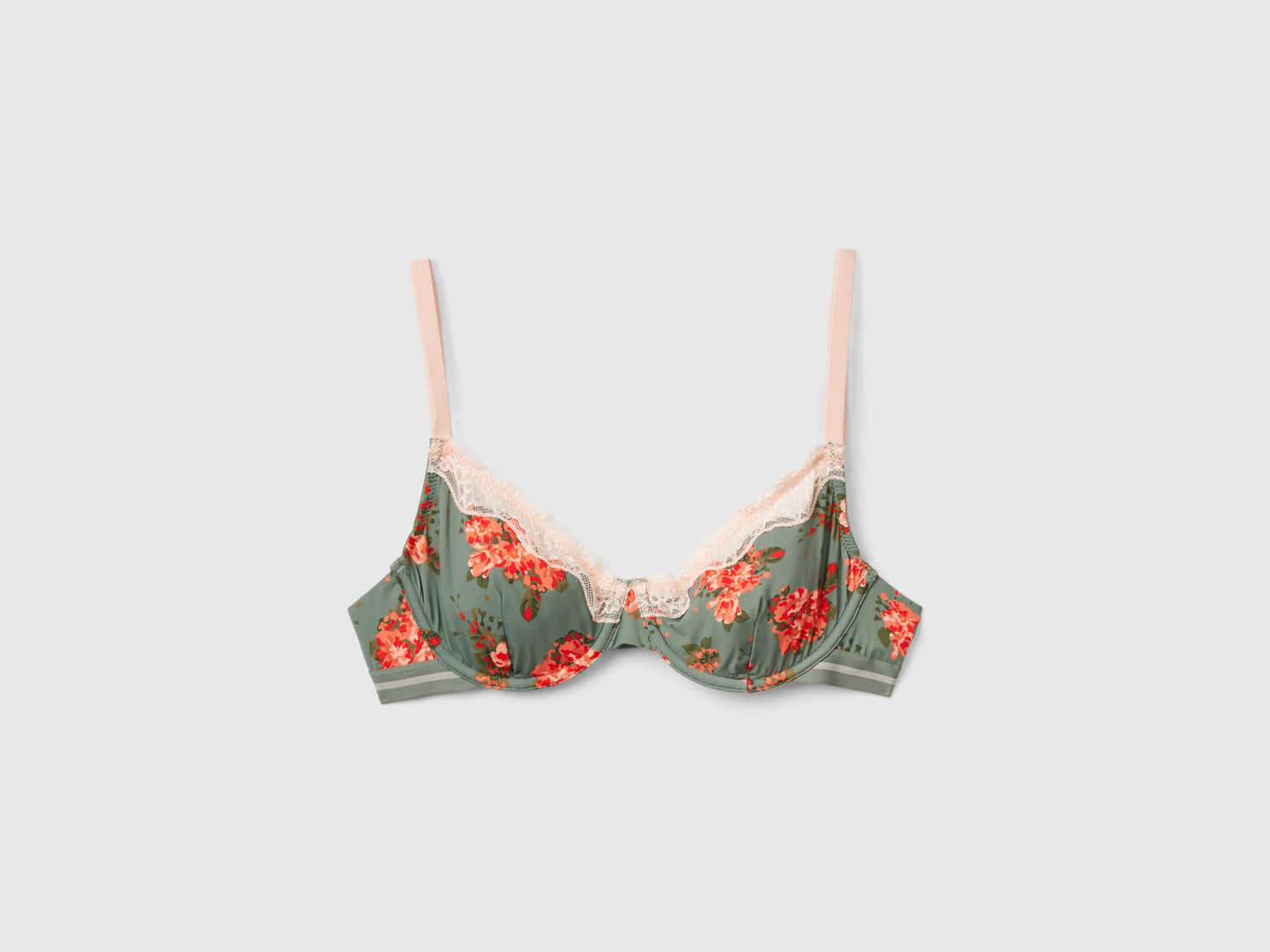 Reggiseno in charmeuse con stampa fiori da donna verde chiaro | Benetton Outlet
