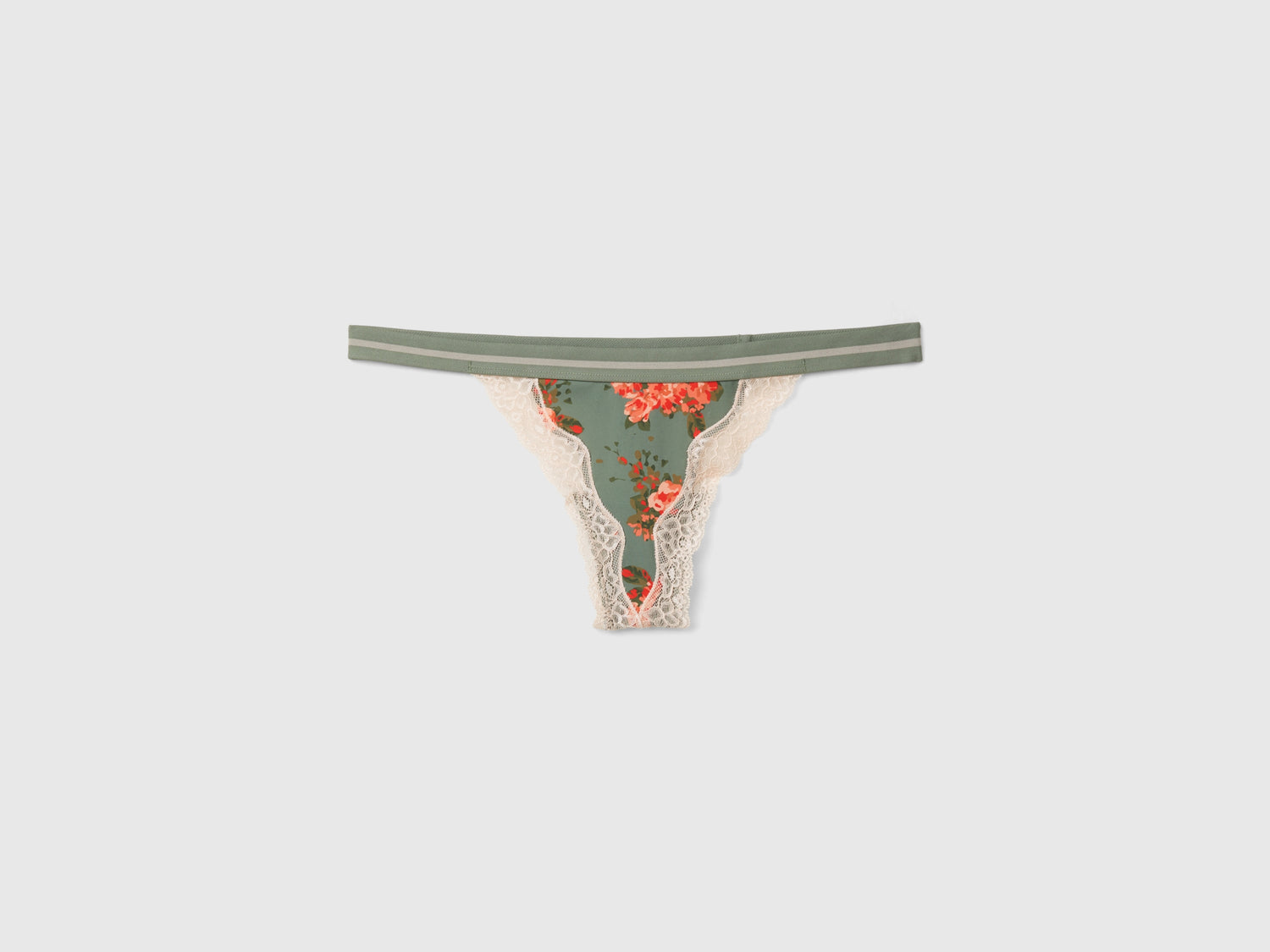 Perizoma in charmeuse con stampa fiori da donna verde chiaro | Benetton Outlet