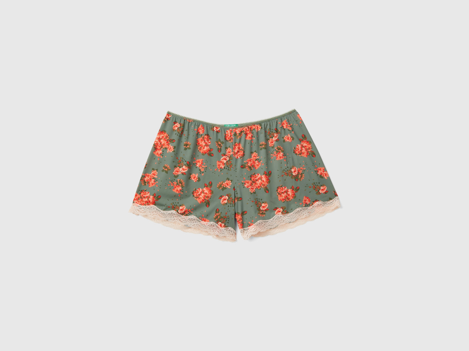 Shorts in charmeuse con stampa fiori da donna verde chiaro | Benetton Outlet