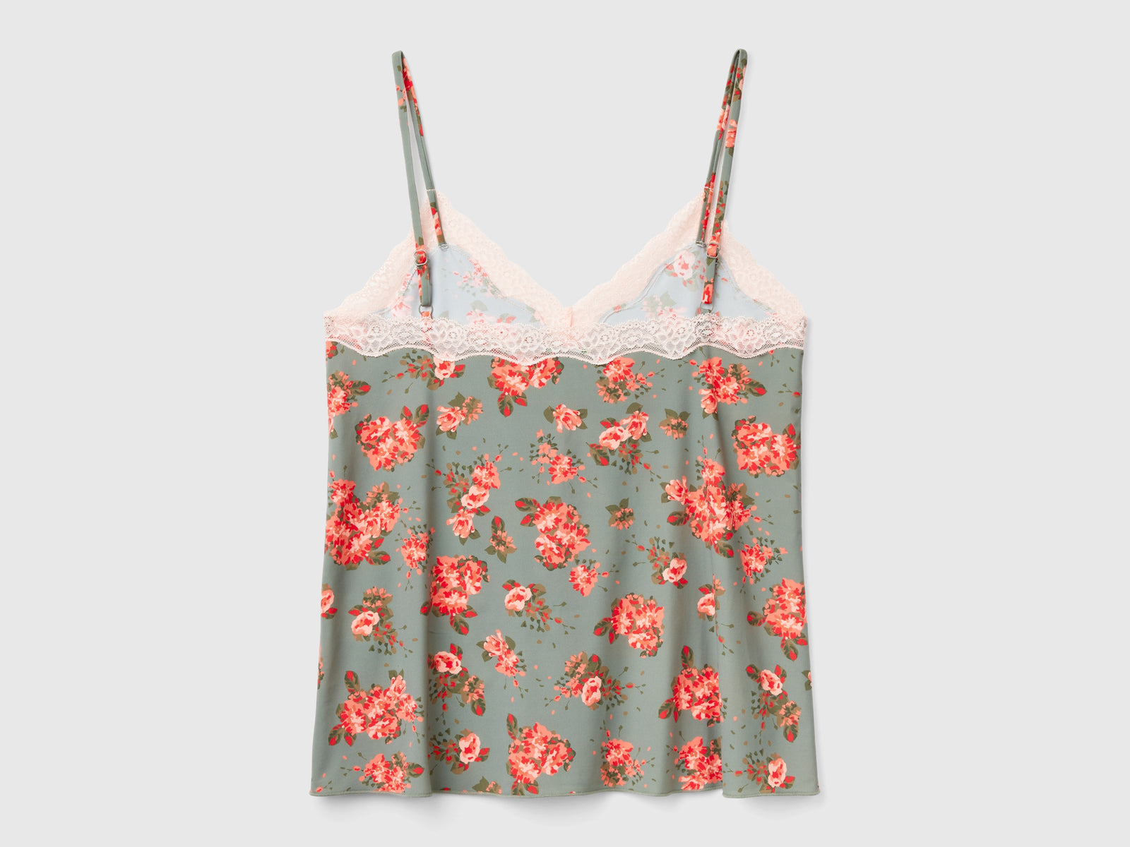 Camiseta de tirantes con encaje y estampado de flores da donna verde chiaro 2 | Benetton Outlet