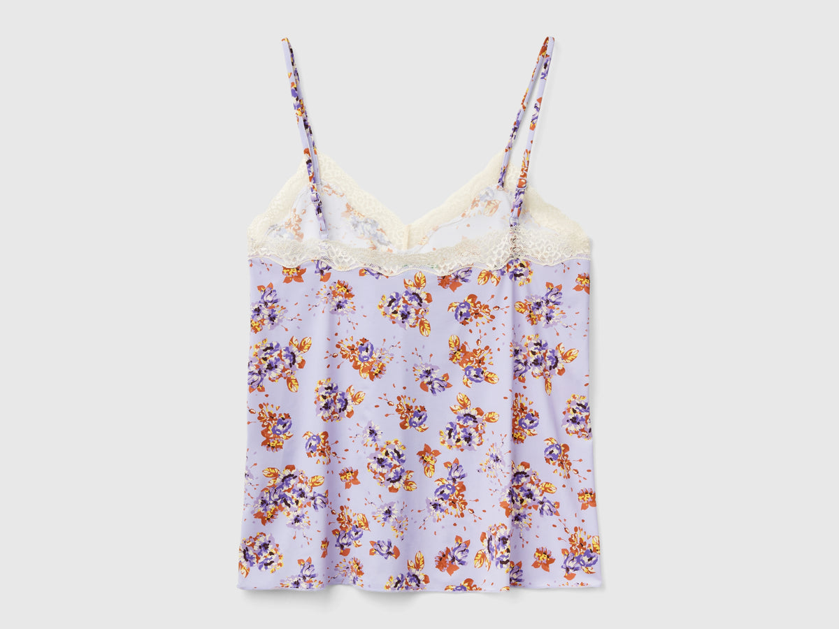 Camiseta de tirantes con encaje y estampado de flores