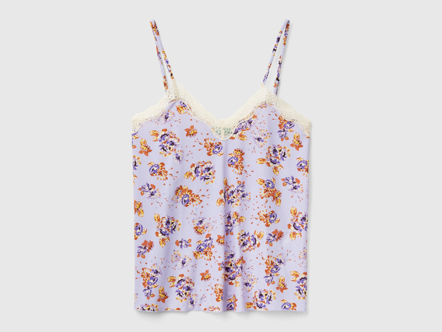Camiseta de tirantes con encaje y estampado de flores da donna lilla | Benetton Outlet