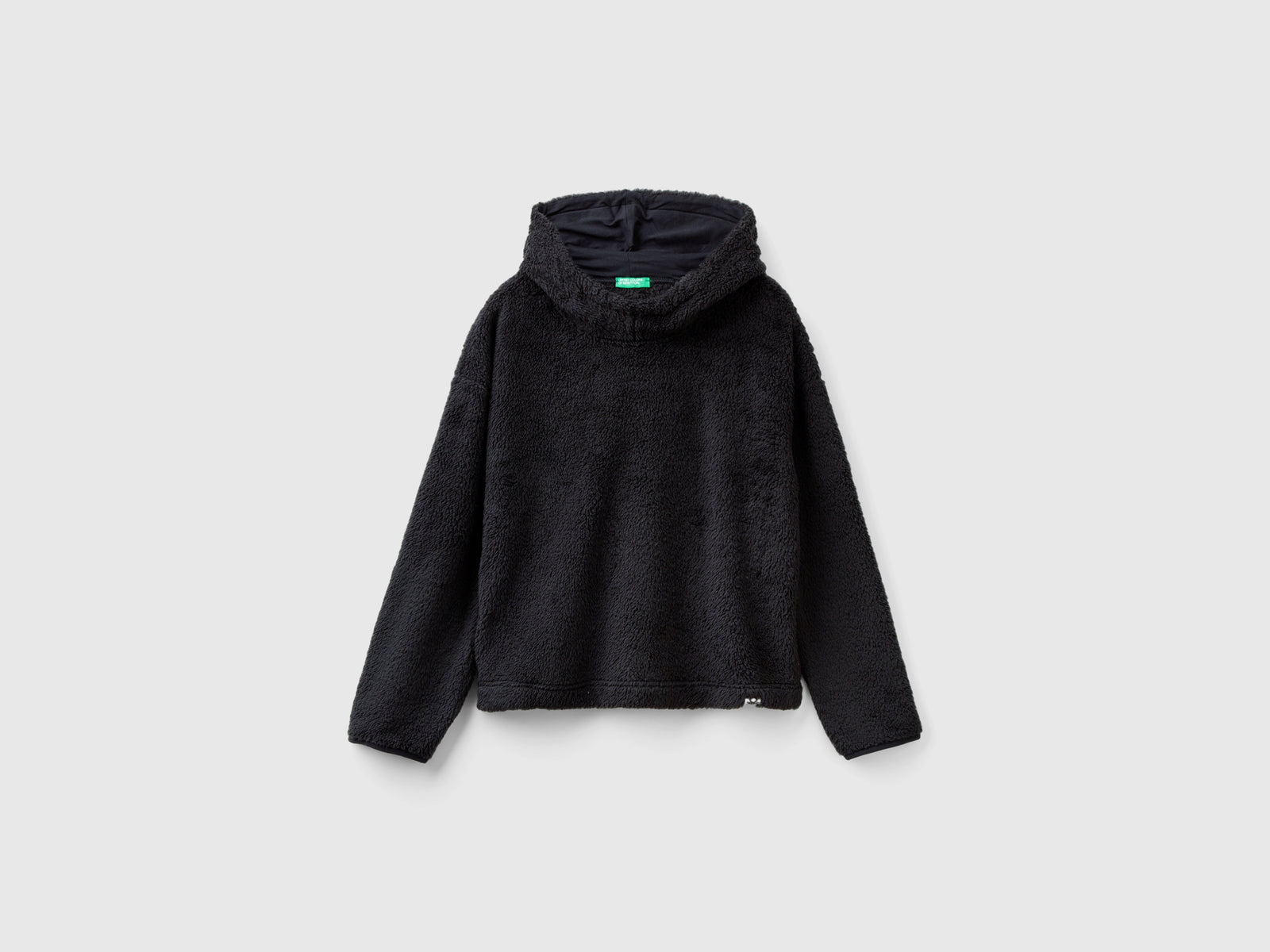 Maglia con cappuccio in pelliccia sintetica da donna nero | Benetton Outlet