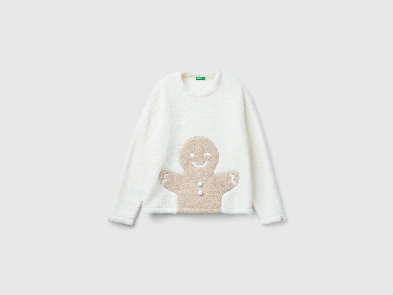 Maglia con patch biscotto in pelliccetta da donna bianco panna | Benetton Outlet