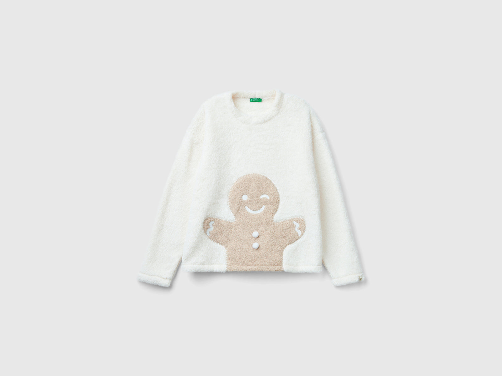 Maglia con patch biscotto in pelliccetta da donna bianco panna | Benetton Outlet