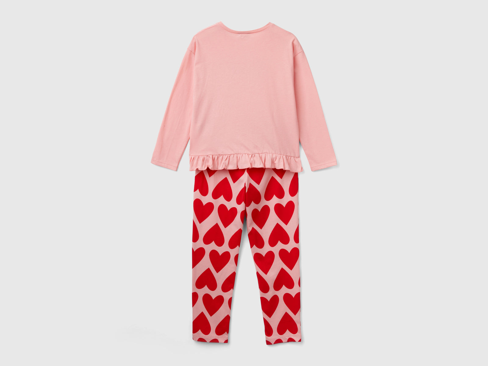 Pigiama a cuori in cotone a fibra lunga da bambina rosa 2 | Benetton Outlet