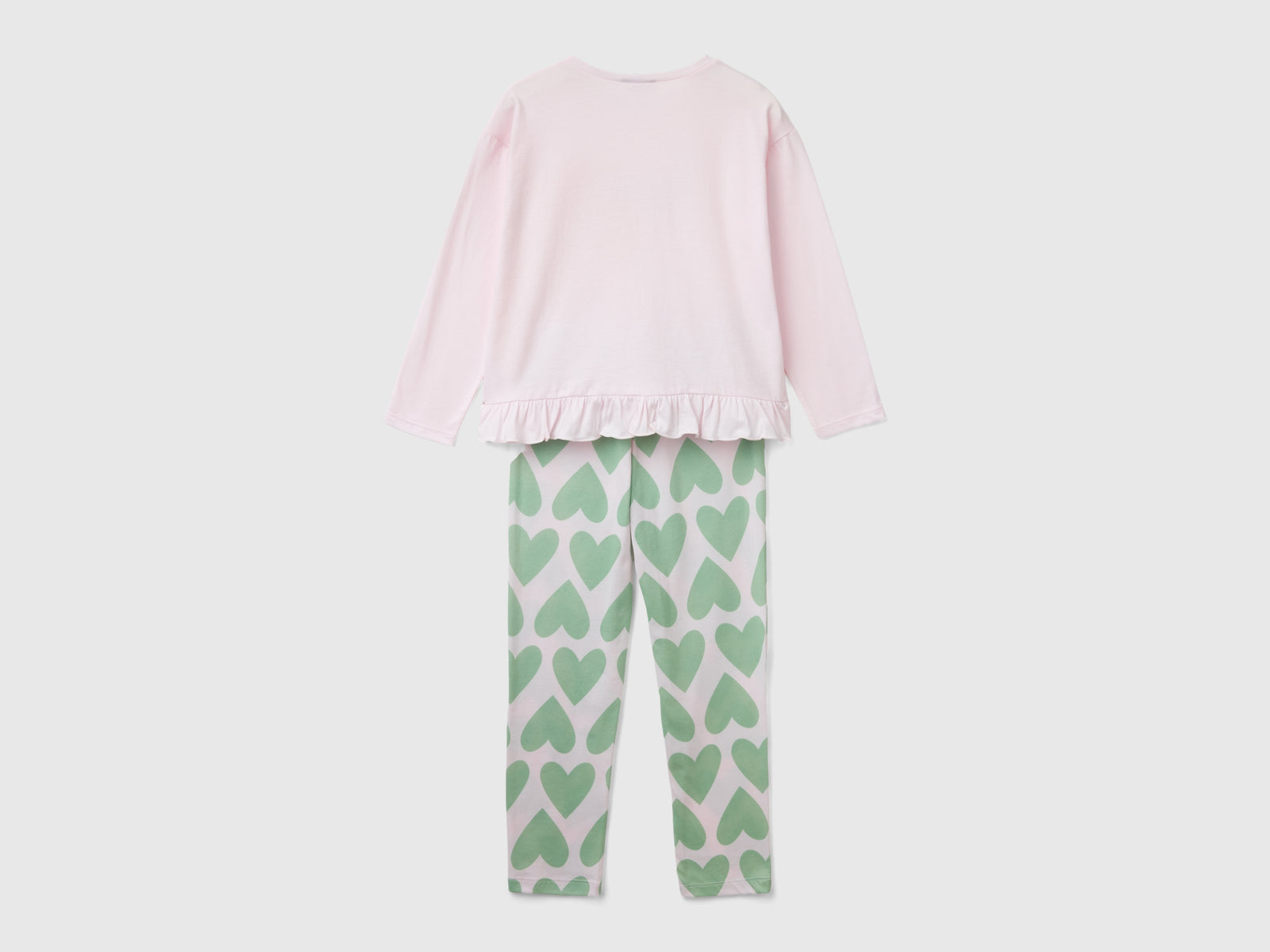 Pigiama a cuori in cotone a fibra lunga da bambina rosa tenue 2 | Benetton Outlet