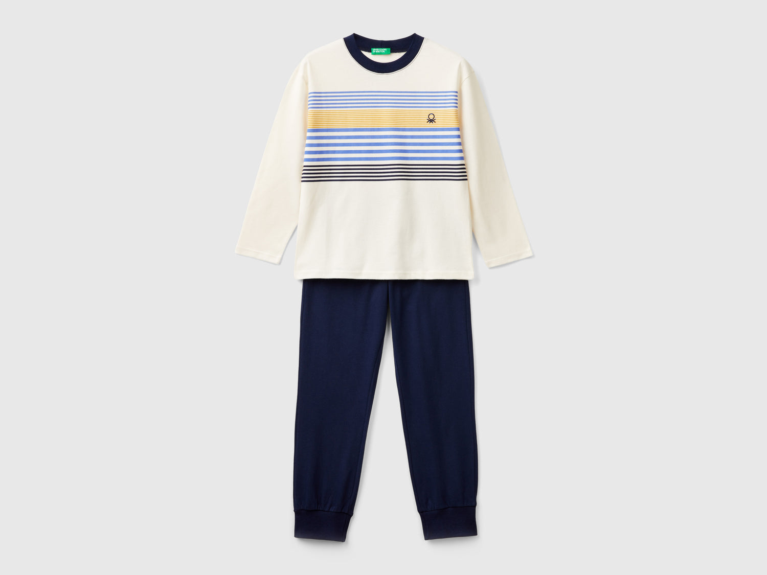 Pigiama in cotone a fibra lunga da bambino bianco panna | Benetton Outlet