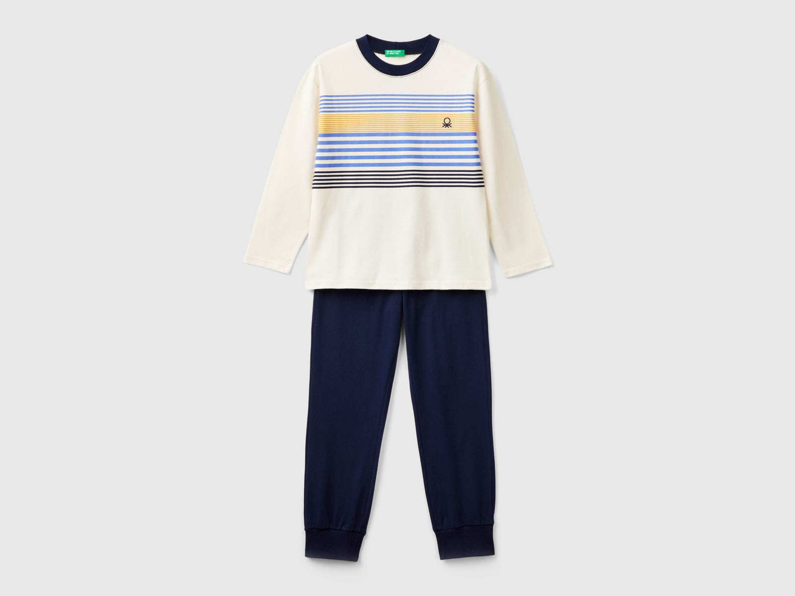 Pigiama in cotone a fibra lunga da bambino bianco panna | Benetton Outlet