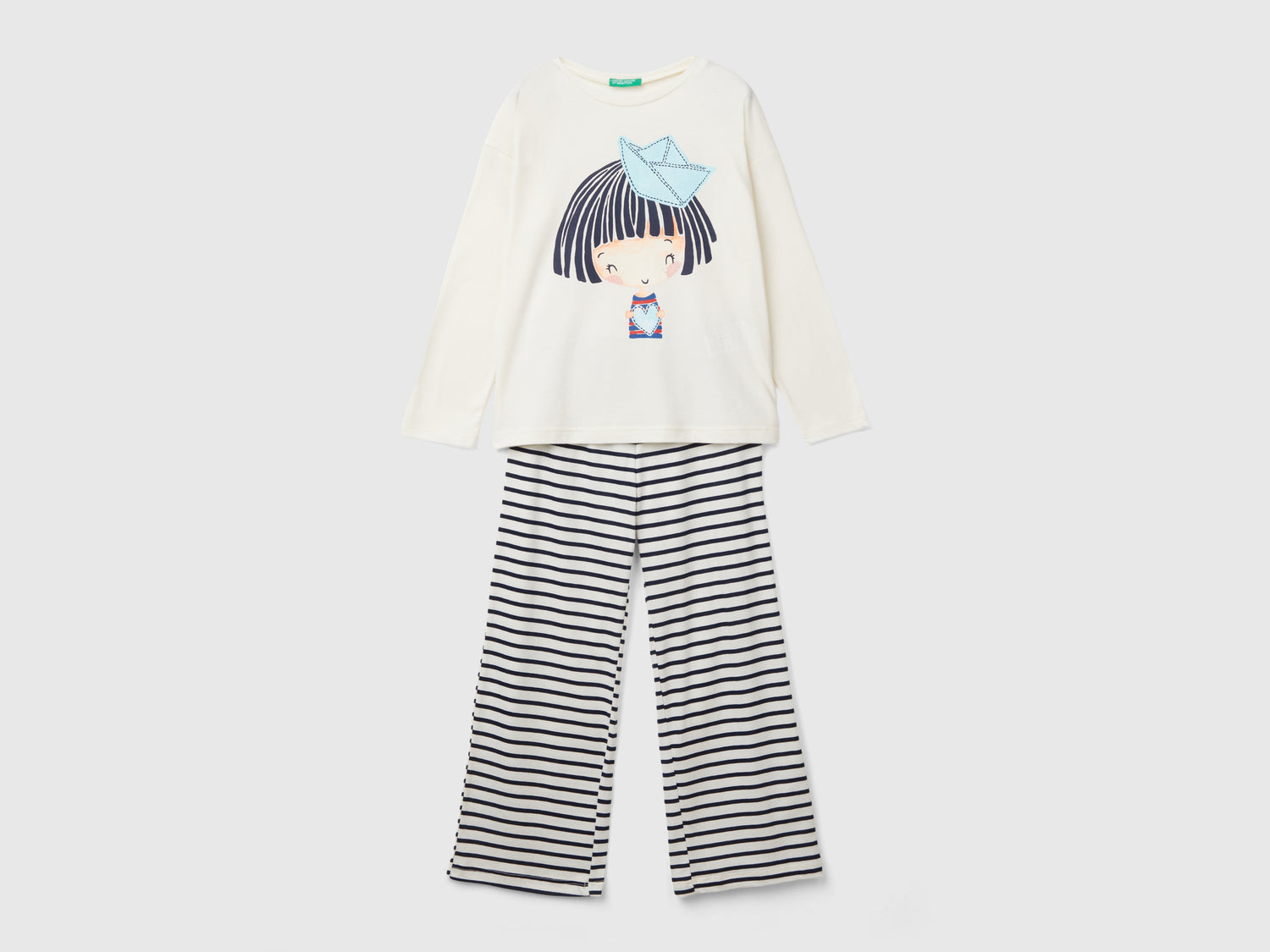 Pigiama con stampa bambolina da bambina bianco panna | Benetton Outlet