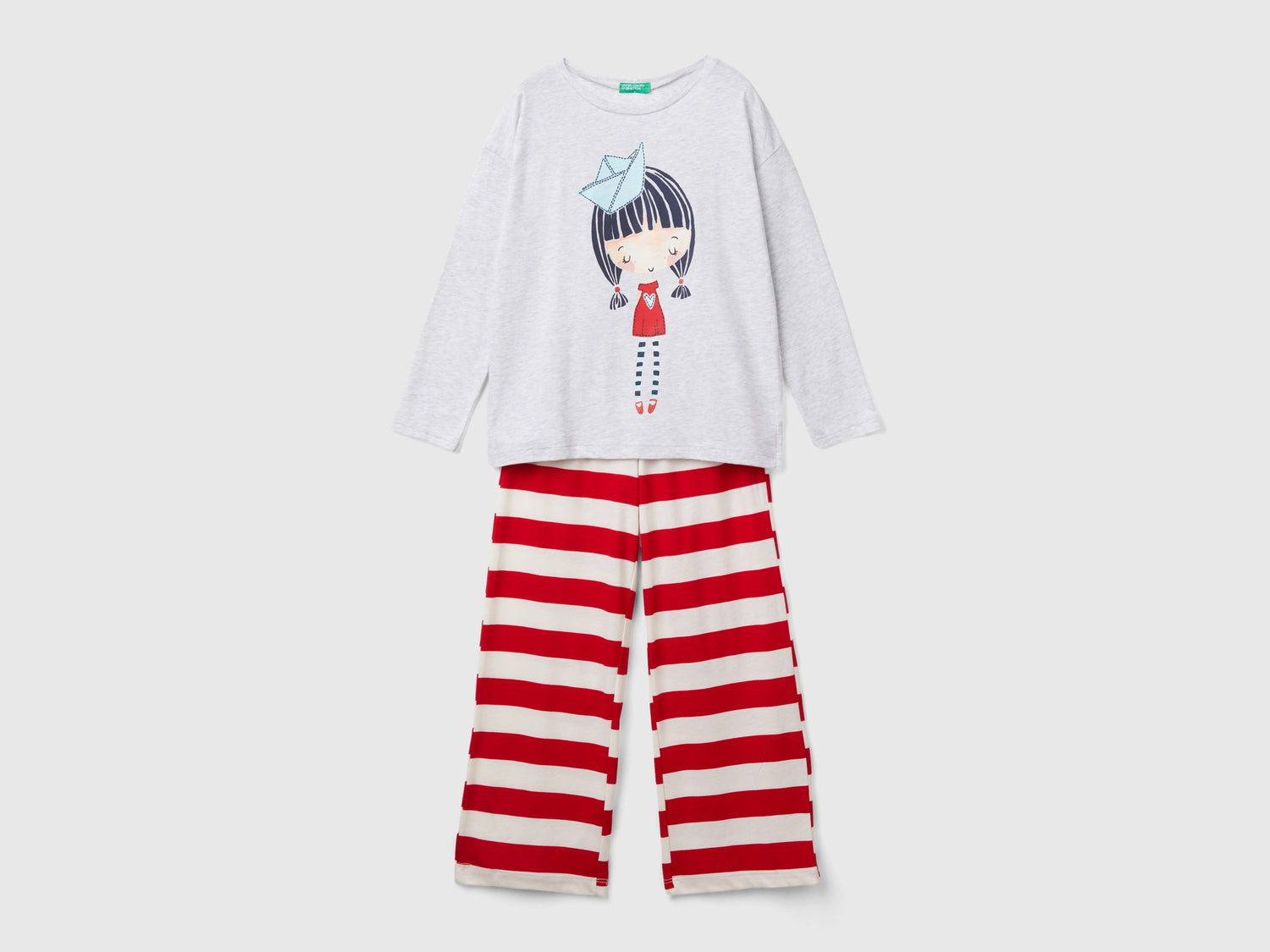 Pigiama con stampa bambolina da bambina grigio chiaro | Benetton Outlet