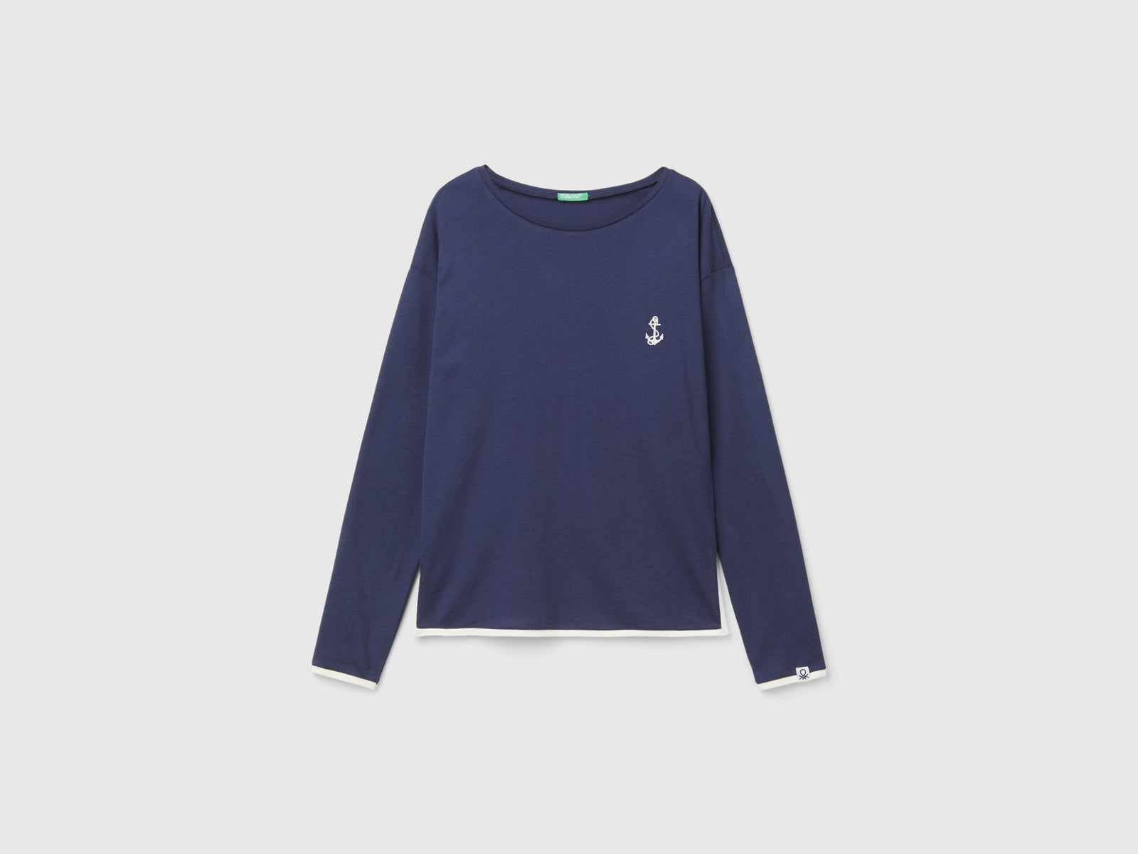 Camiseta con bordado en mezcla de viscosa da donna blu scuro | Benetton Outlet