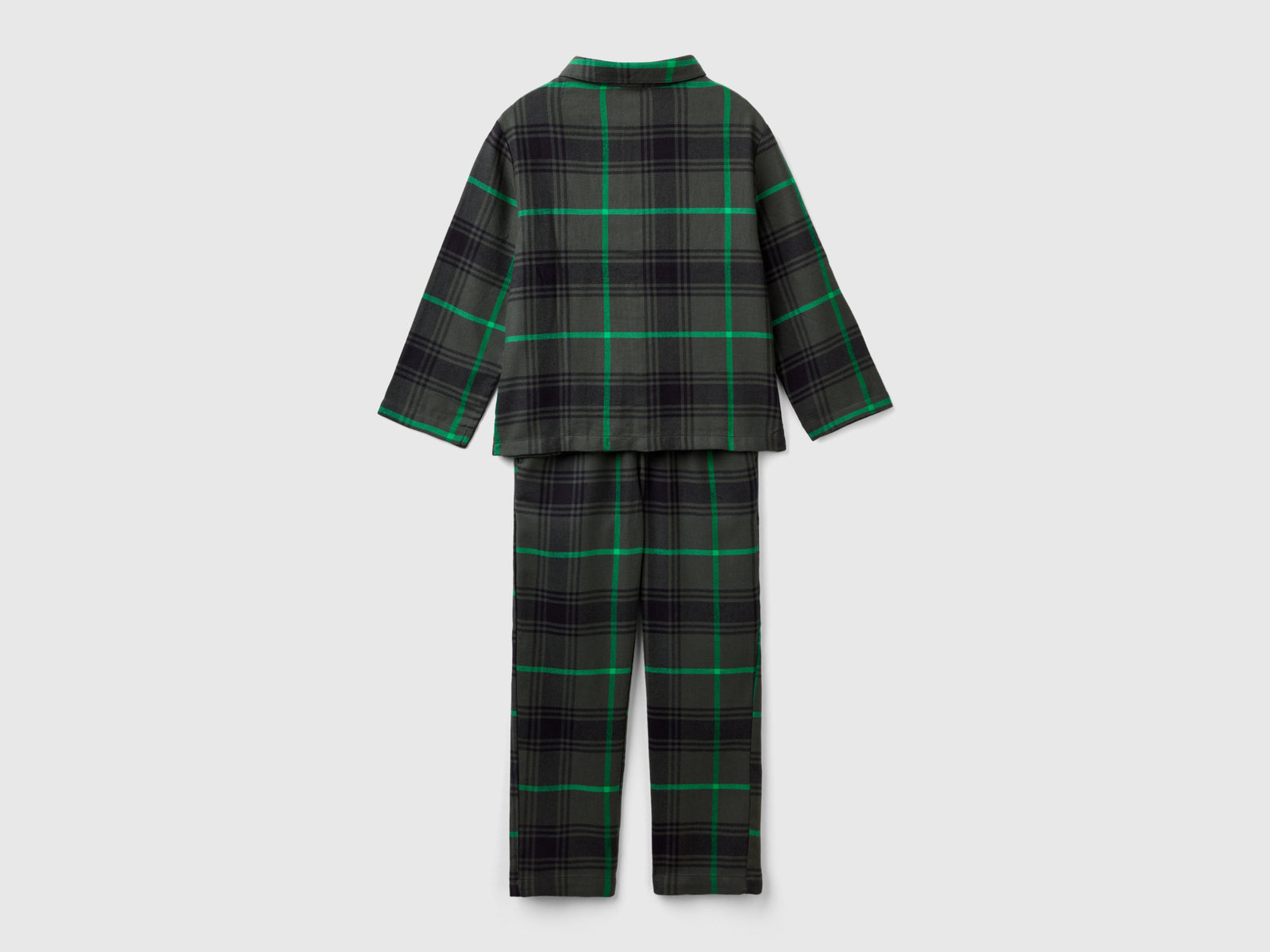 Pigiama tartan in flanella da bambino verde scuro 2 | Benetton Outlet