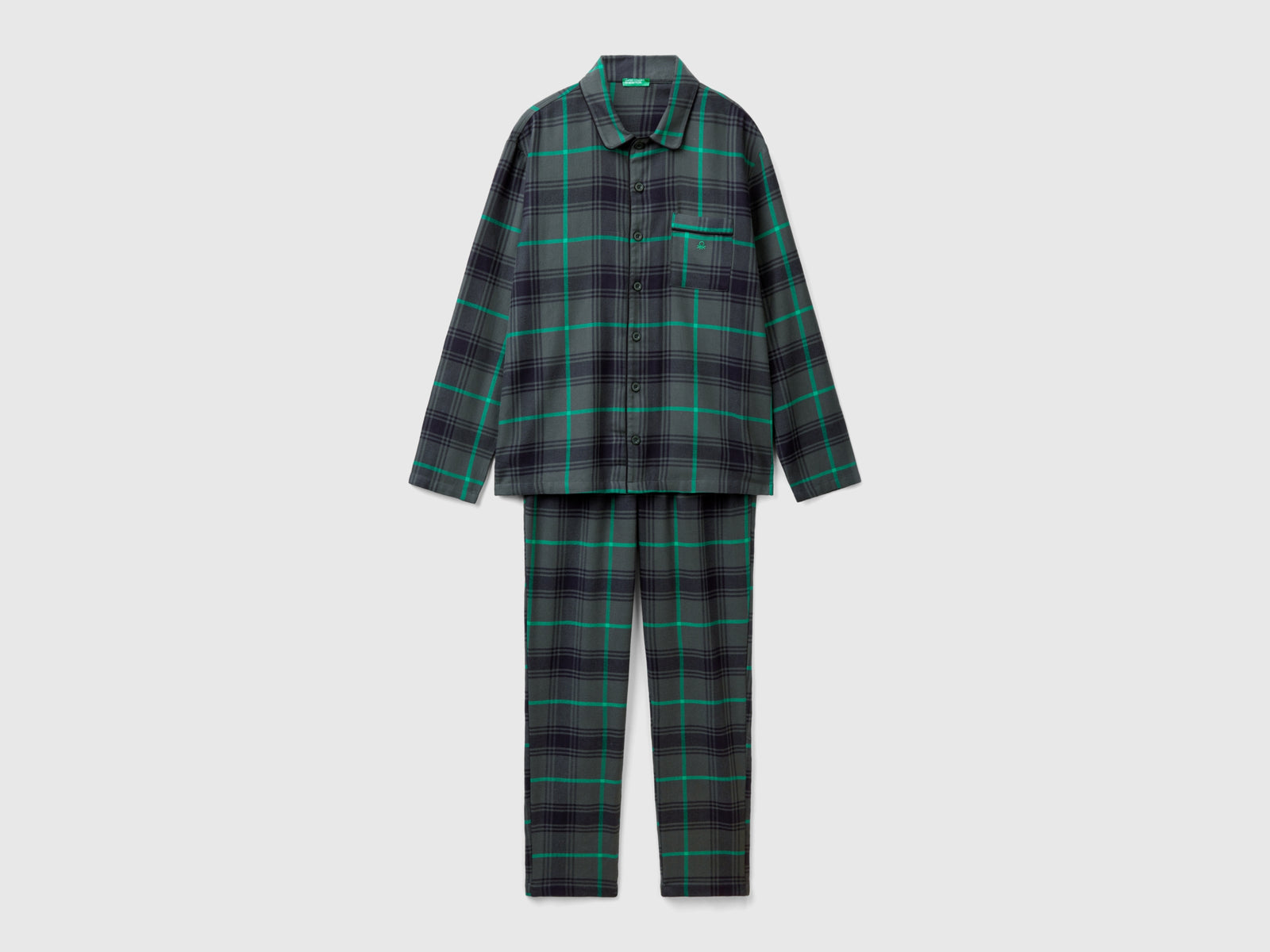 Pigiama tartan in flanella da uomo verde scuro | Benetton Outlet