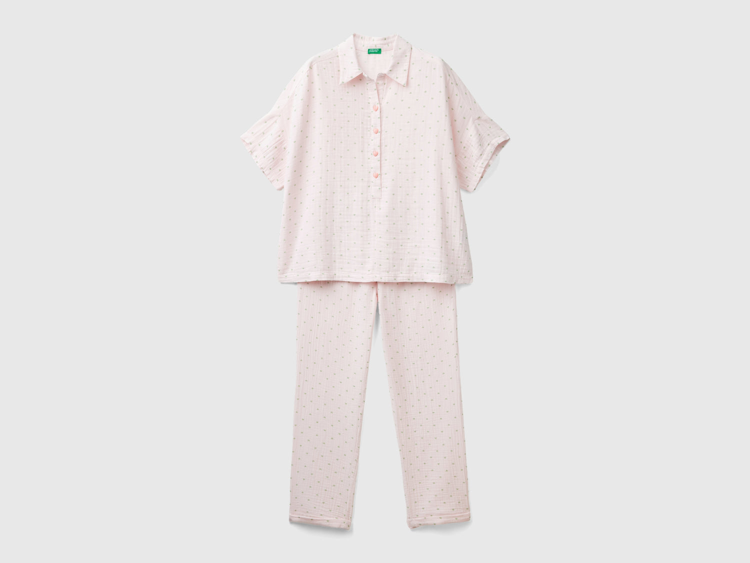 Pigiama con stampa cuori da donna rosa tenue | Benetton Outlet