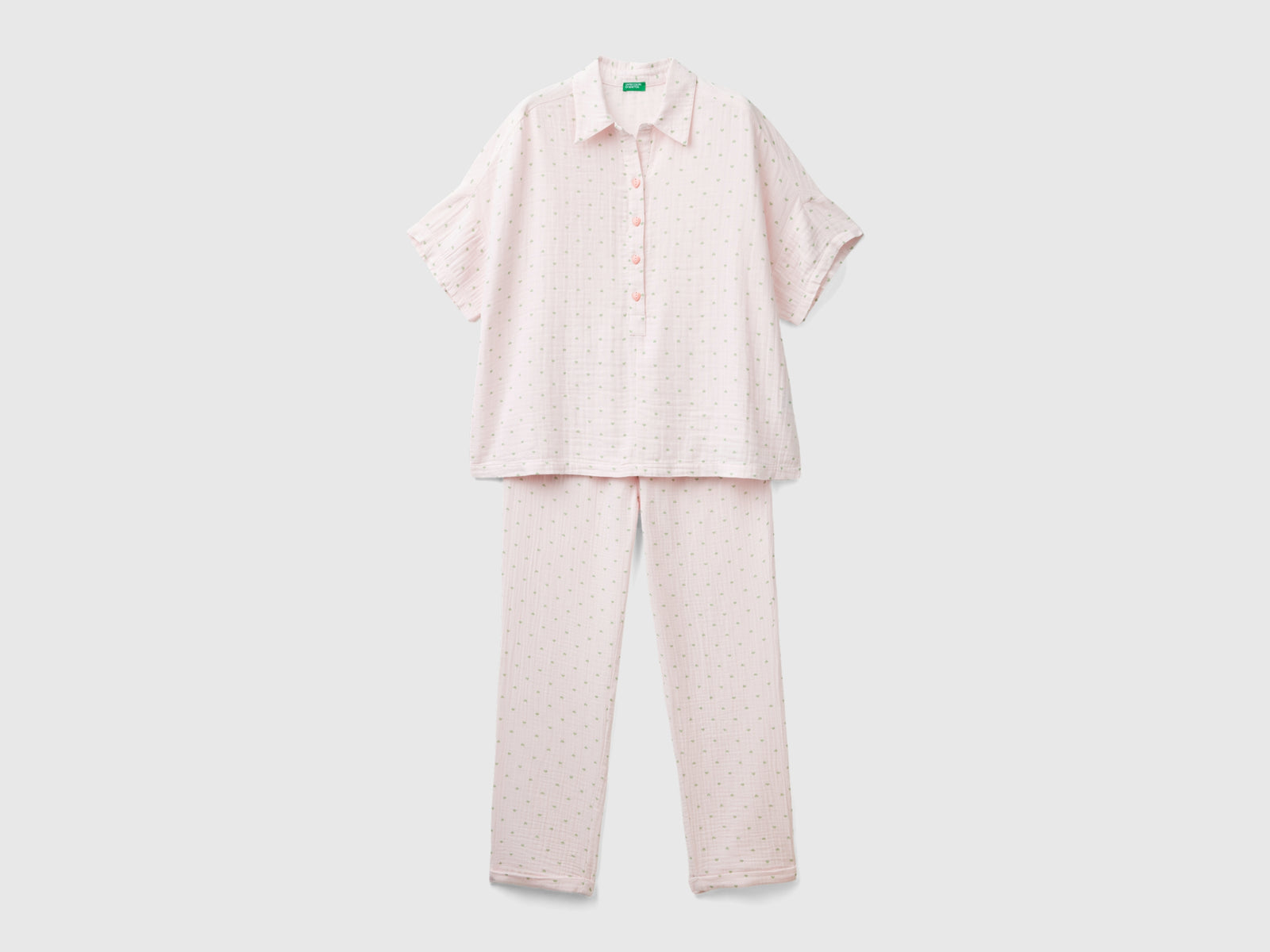Pigiama con stampa cuori da donna rosa tenue | Benetton Outlet