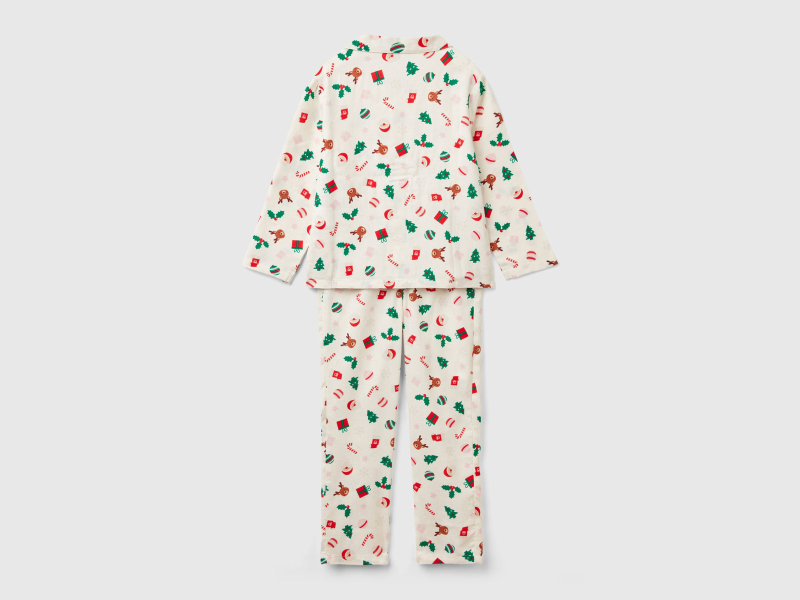 Pigiama natalizio in flanella da bambino bianco panna 2 | Benetton Outlet