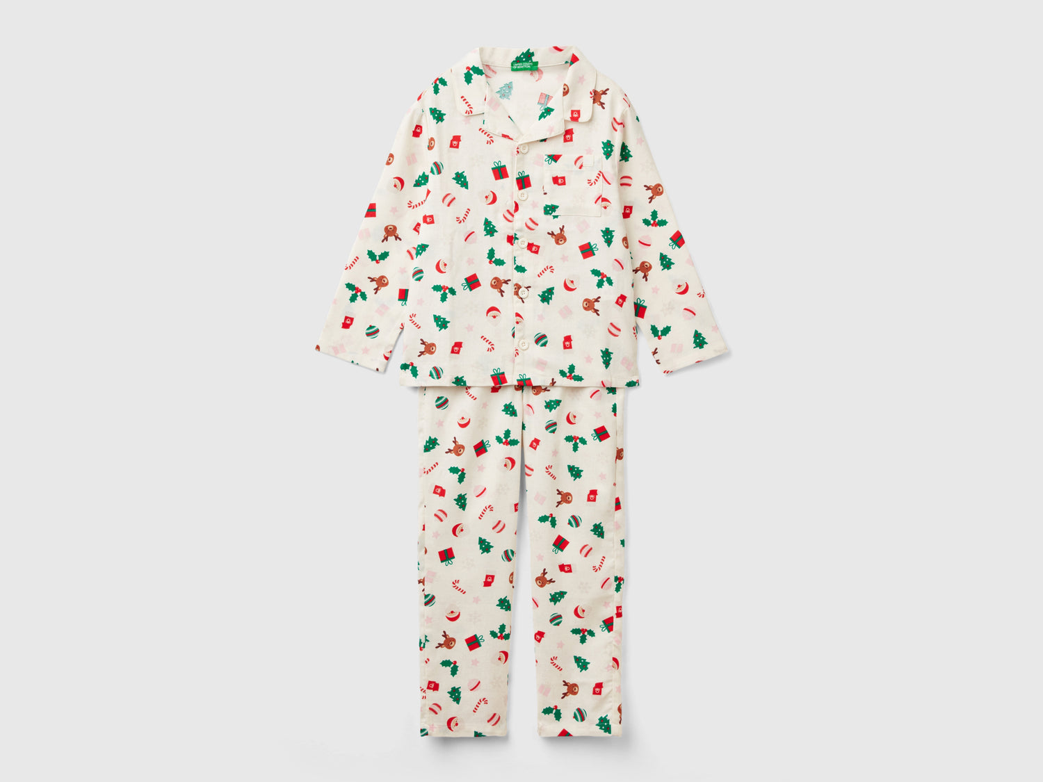 Pigiama natalizio in flanella da bambino bianco panna | Benetton Outlet