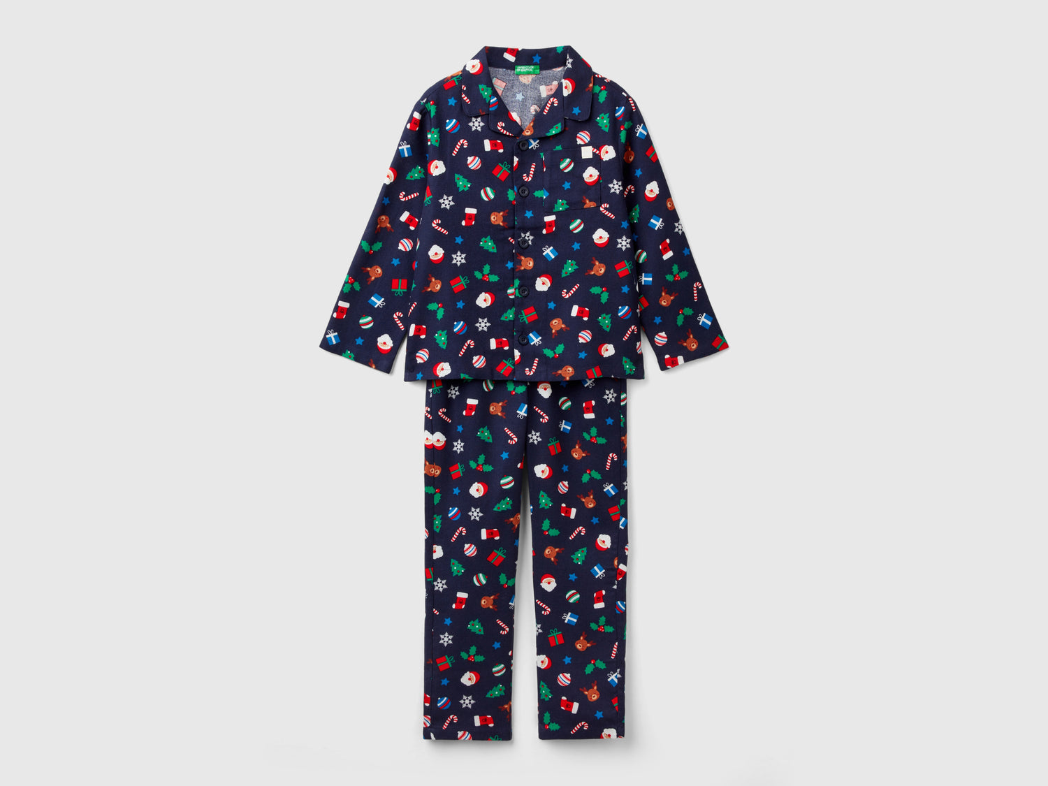Pigiama natalizio in flanella da bambino blu scuro | Benetton Outlet