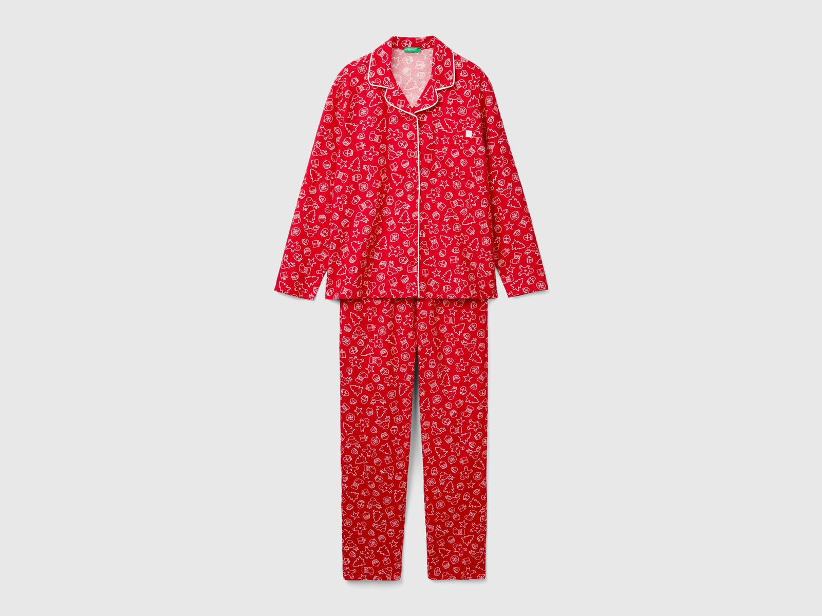 Pigiama natalizio in flanella da donna rosso | Benetton Outlet