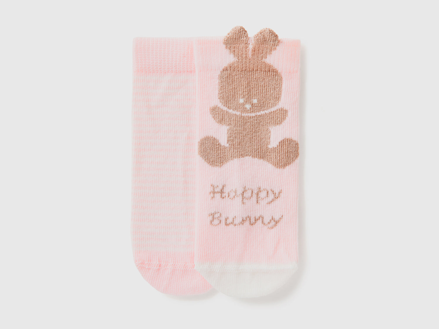 Set of socks with stripes and bunny da neonato rosa | Benetton Outlet