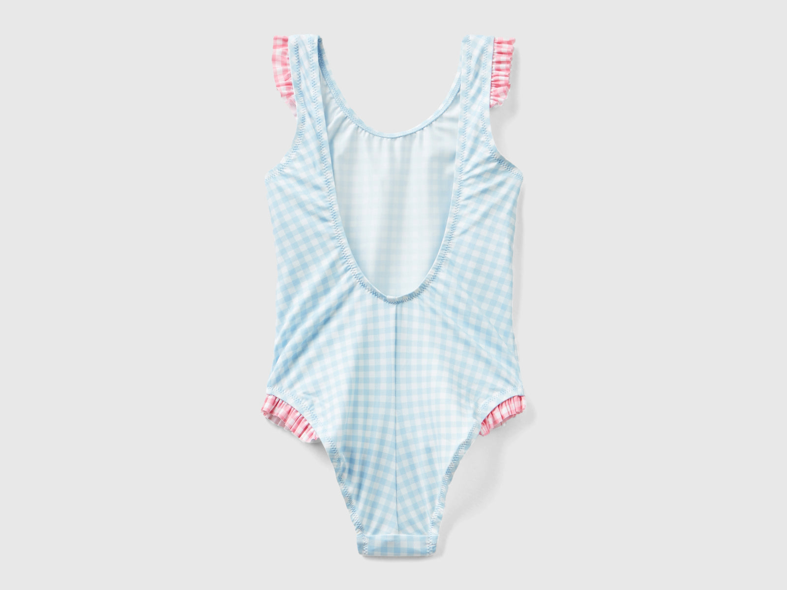 Costume intero vichy con balze da bambina azzurro 2 | Benetton Outlet