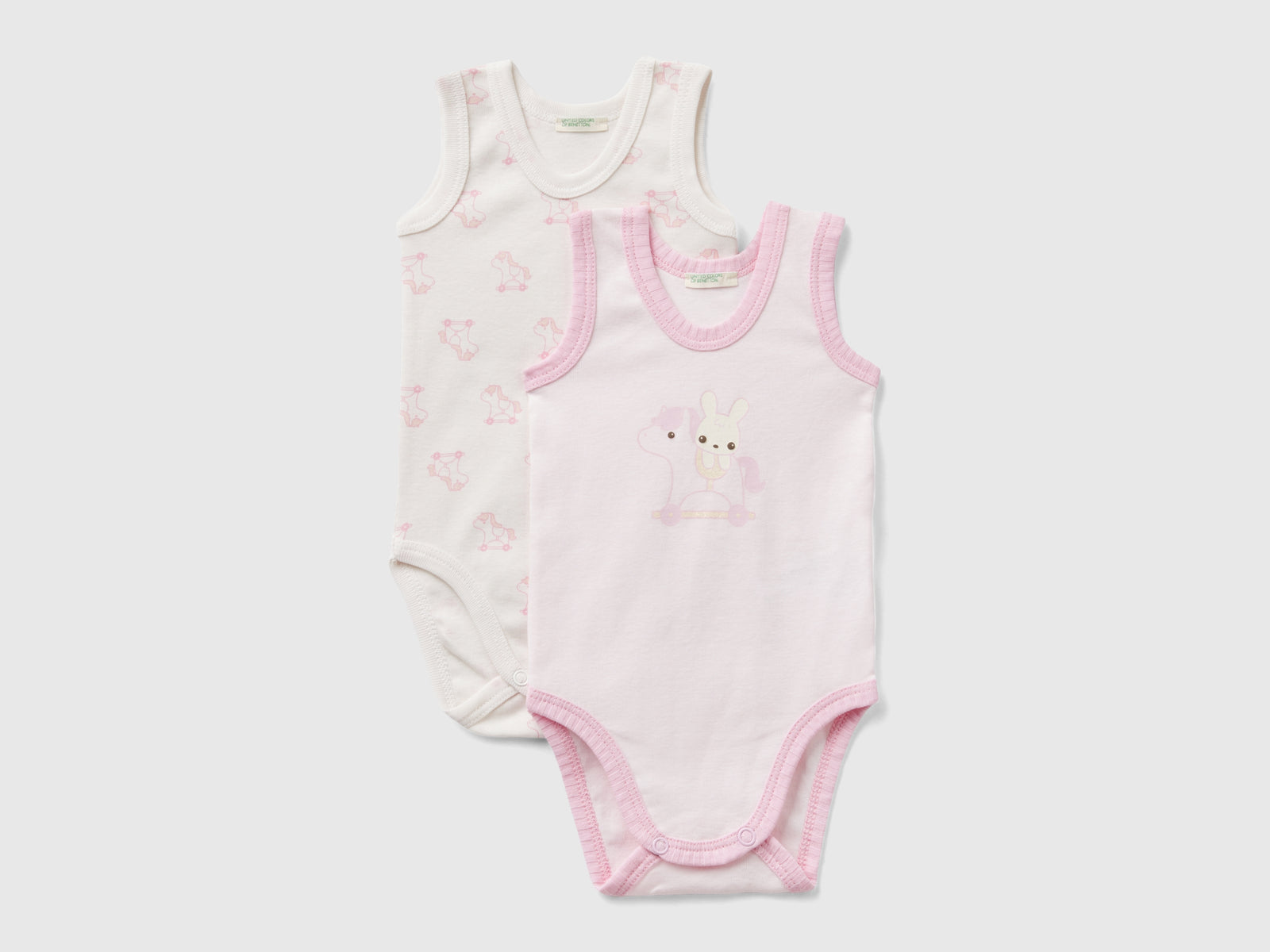 Due body a canotta in cotone da neonato rosa | Benetton Outlet