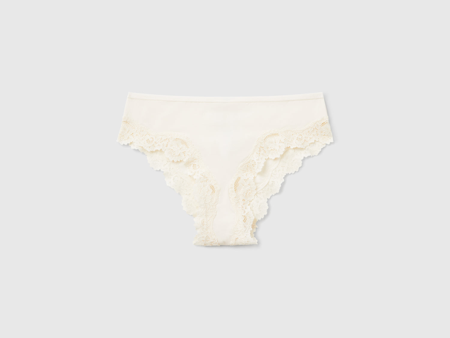 Slip fianco alto con inserti in pizzo da donna bianco panna | Benetton Outlet