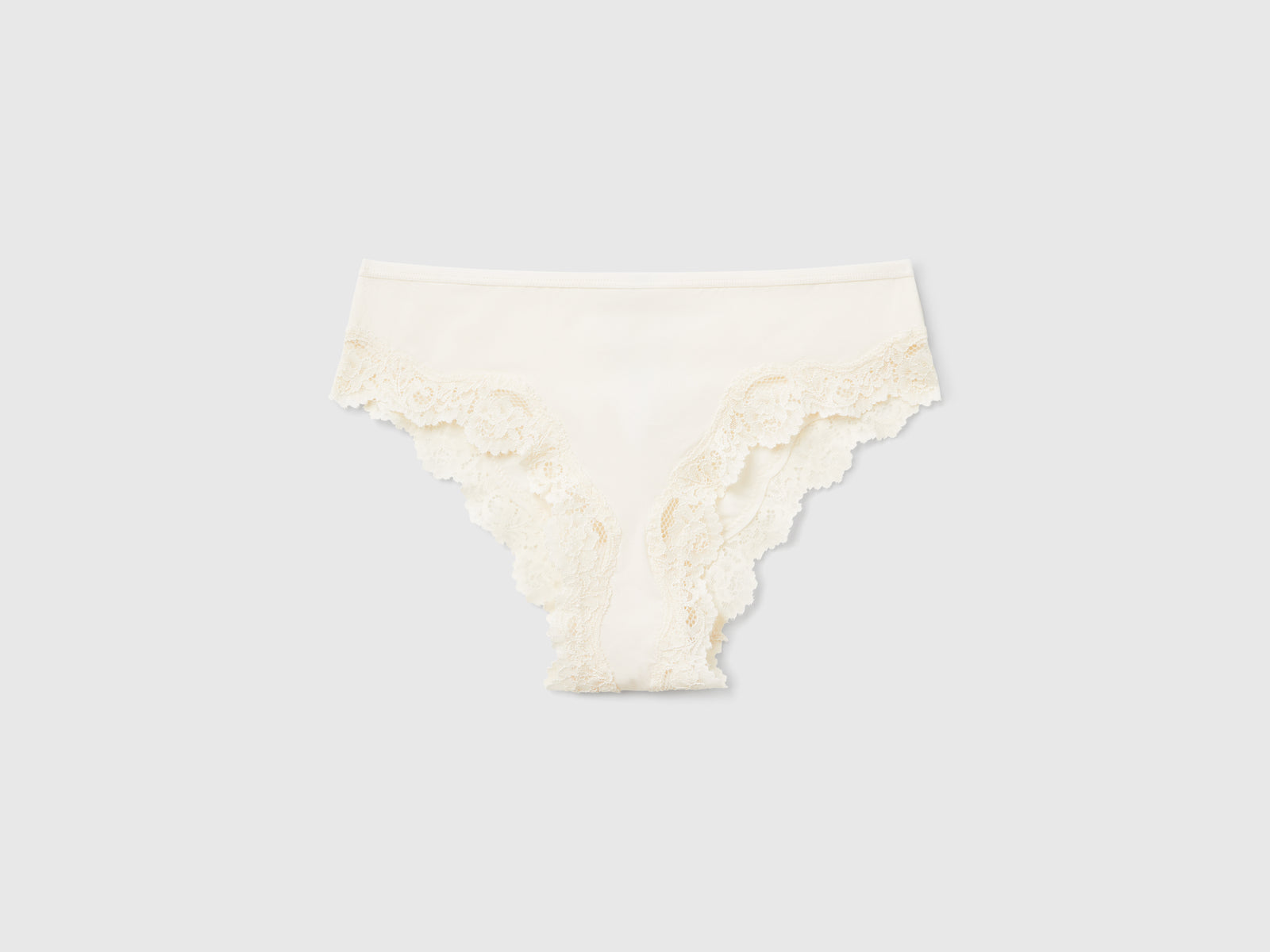 Slip fianco alto con inserti in pizzo da donna bianco panna | Benetton Outlet