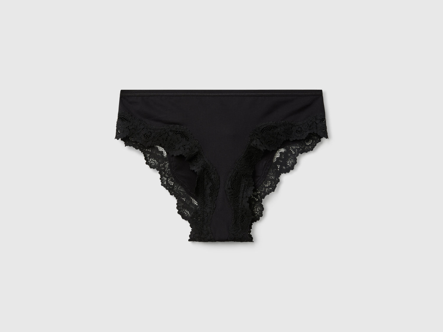 Slip fianco alto con inserti in pizzo da donna nero | Benetton Outlet