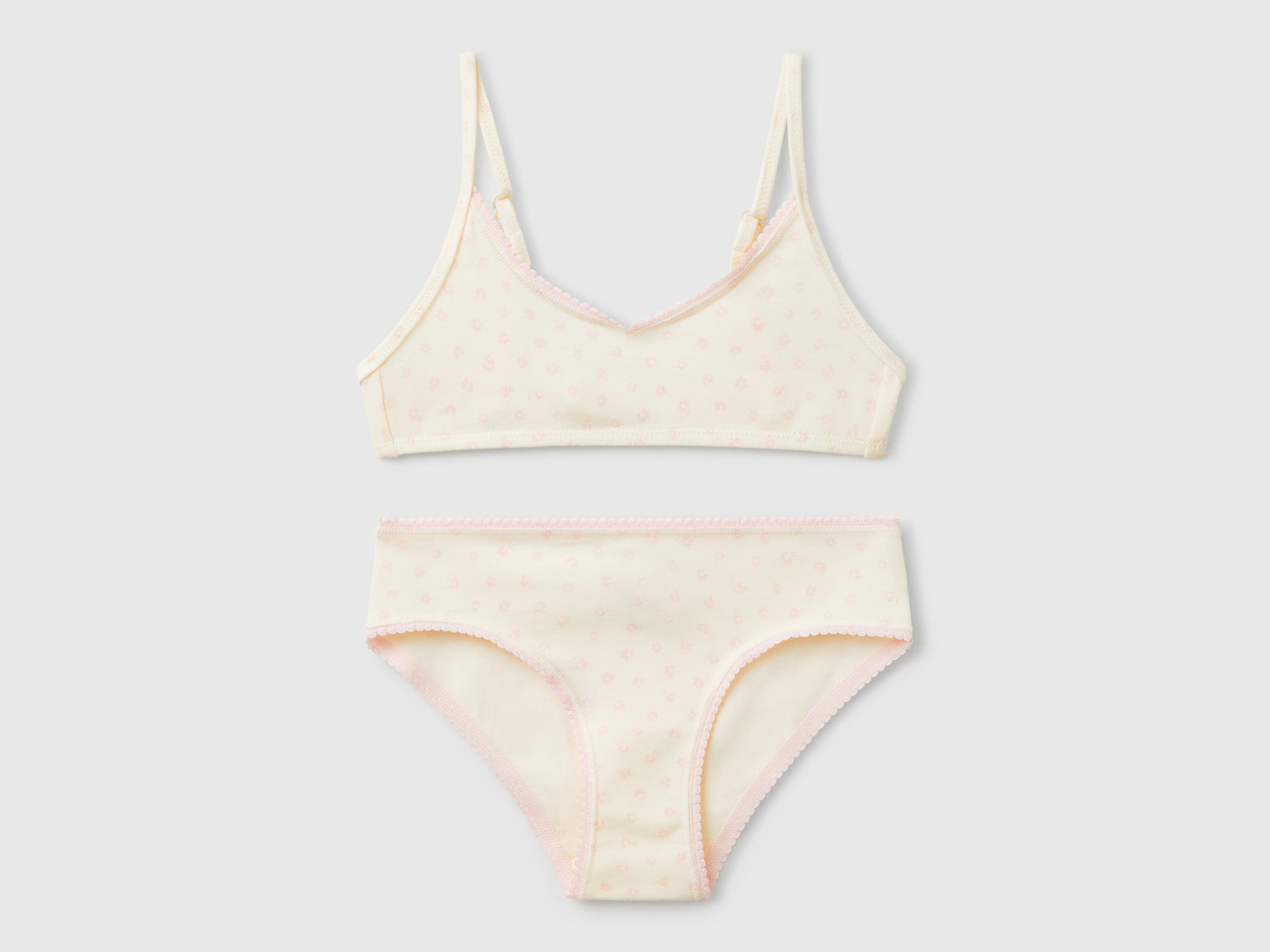 Completo brassiere e slip a fiori da bambina bianco panna | Benetton Outlet