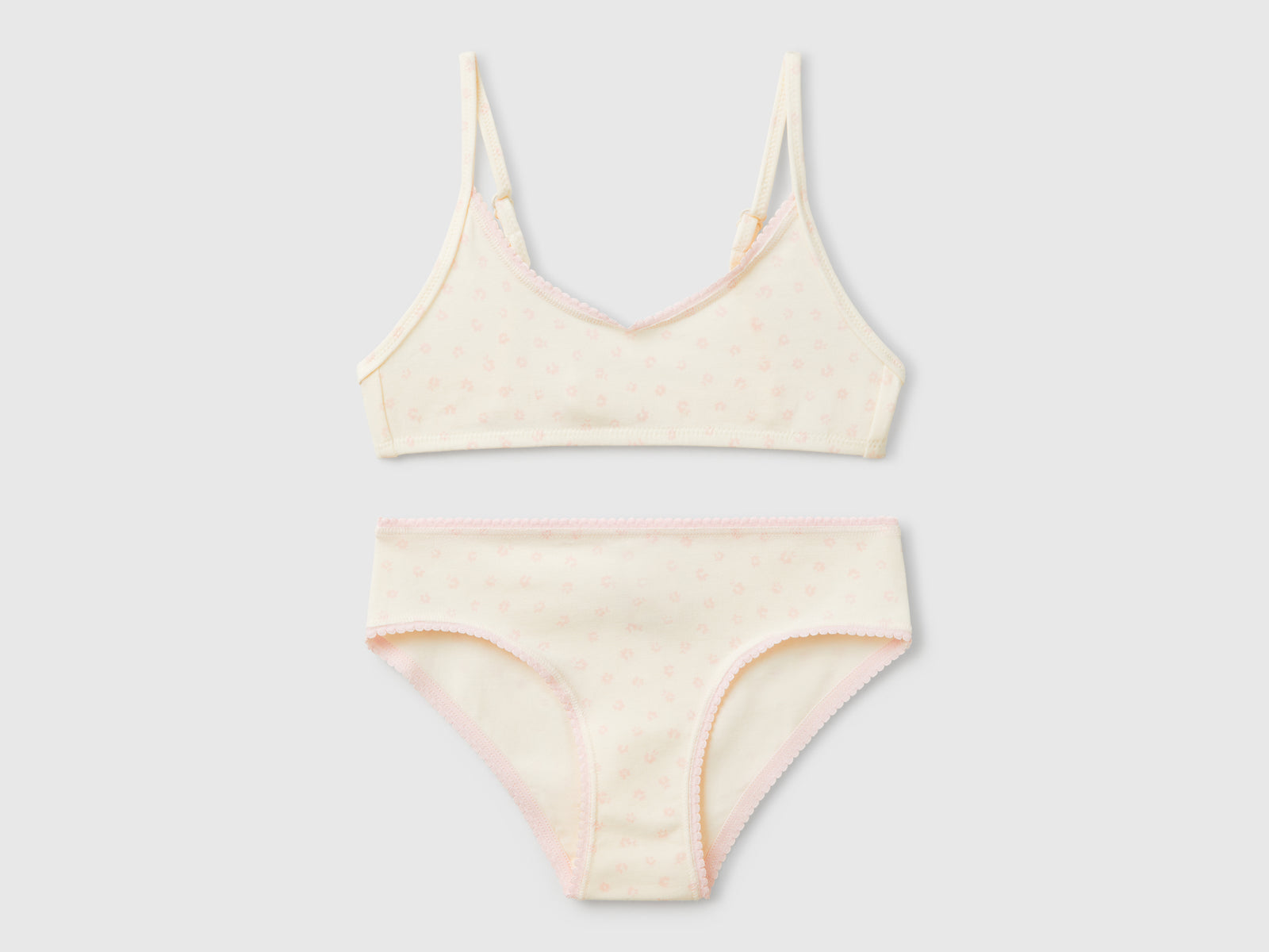 Completo brassiere e slip a fiori da bambina bianco panna | Benetton Outlet