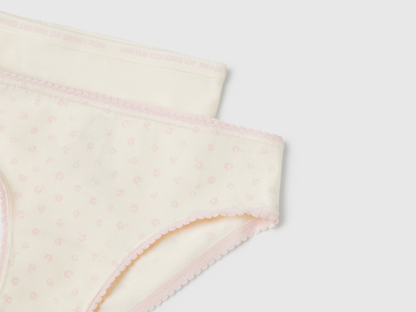 Due slip in cotone stretch da bambina bianco panna 3 | Benetton Outlet