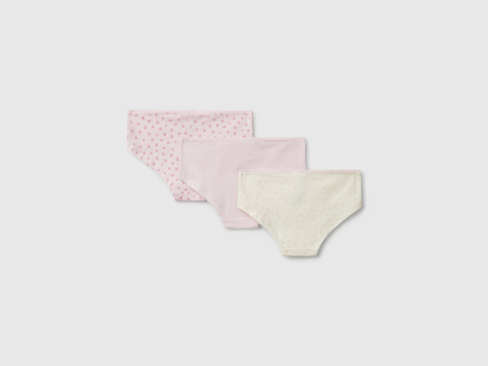 Tre slip in cotone stretch da bambina bianco panna 2 | Benetton Outlet