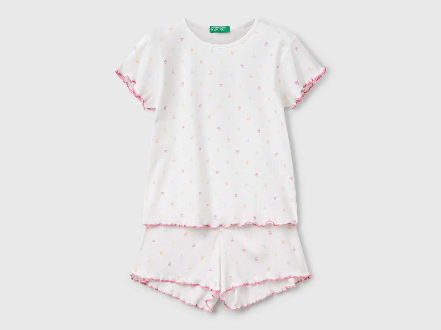 Pigiama con stampa loghi da bambina bianco | Benetton Outlet