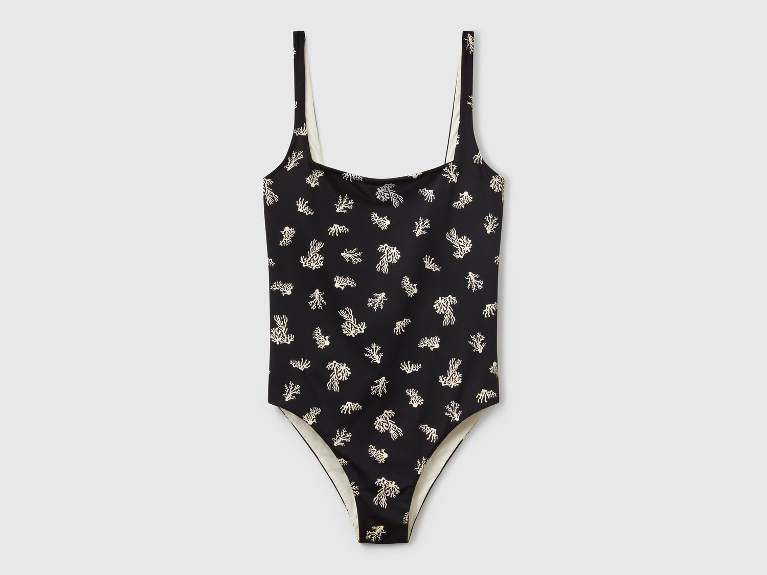 Costume intero con stampa coralli da donna nero | Benetton Outlet