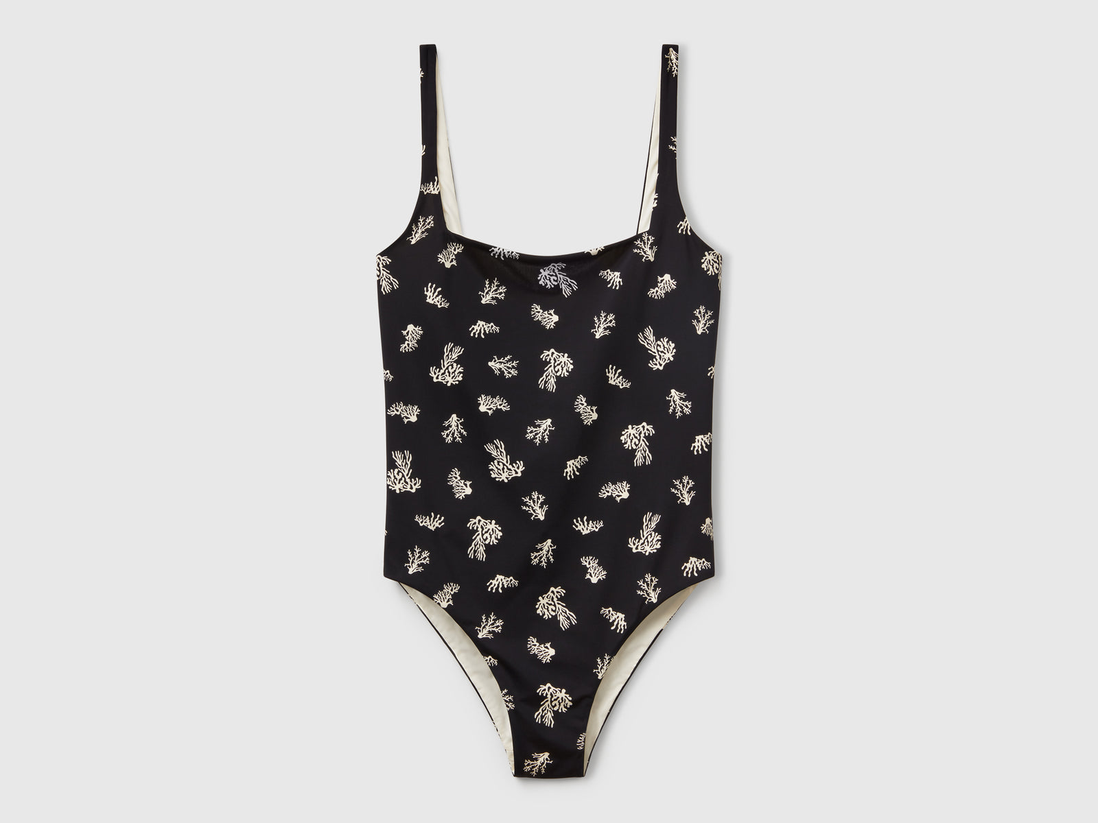 Costume intero con stampa coralli da donna nero | Benetton Outlet