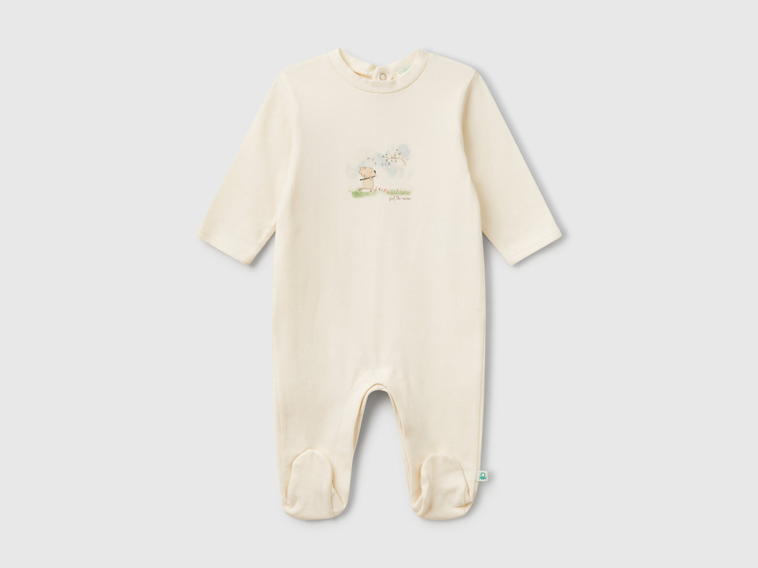 Tuta lunga con stampa animaletto da neonato bianco panna | Benetton Outlet