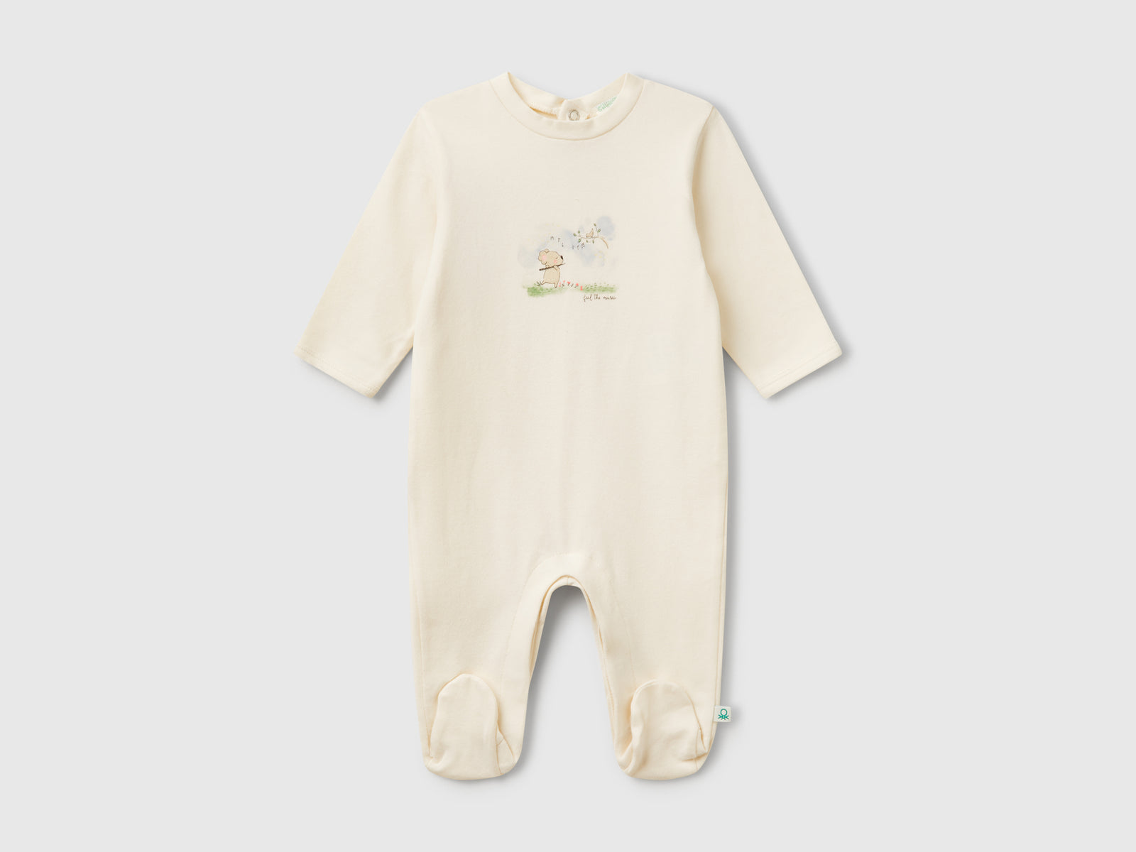 Tuta lunga con stampa animaletto da neonato bianco panna | Benetton Outlet