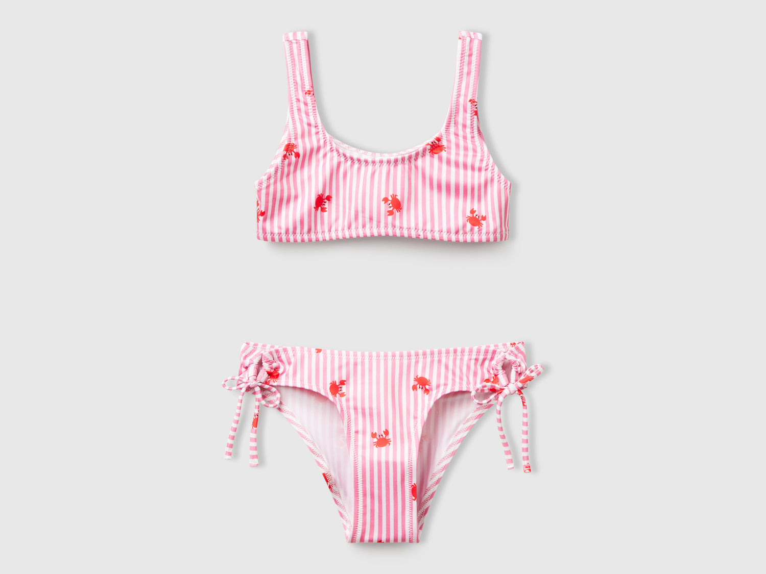 Costume bikini a righe con granchi da bambina rosa | Benetton Outlet