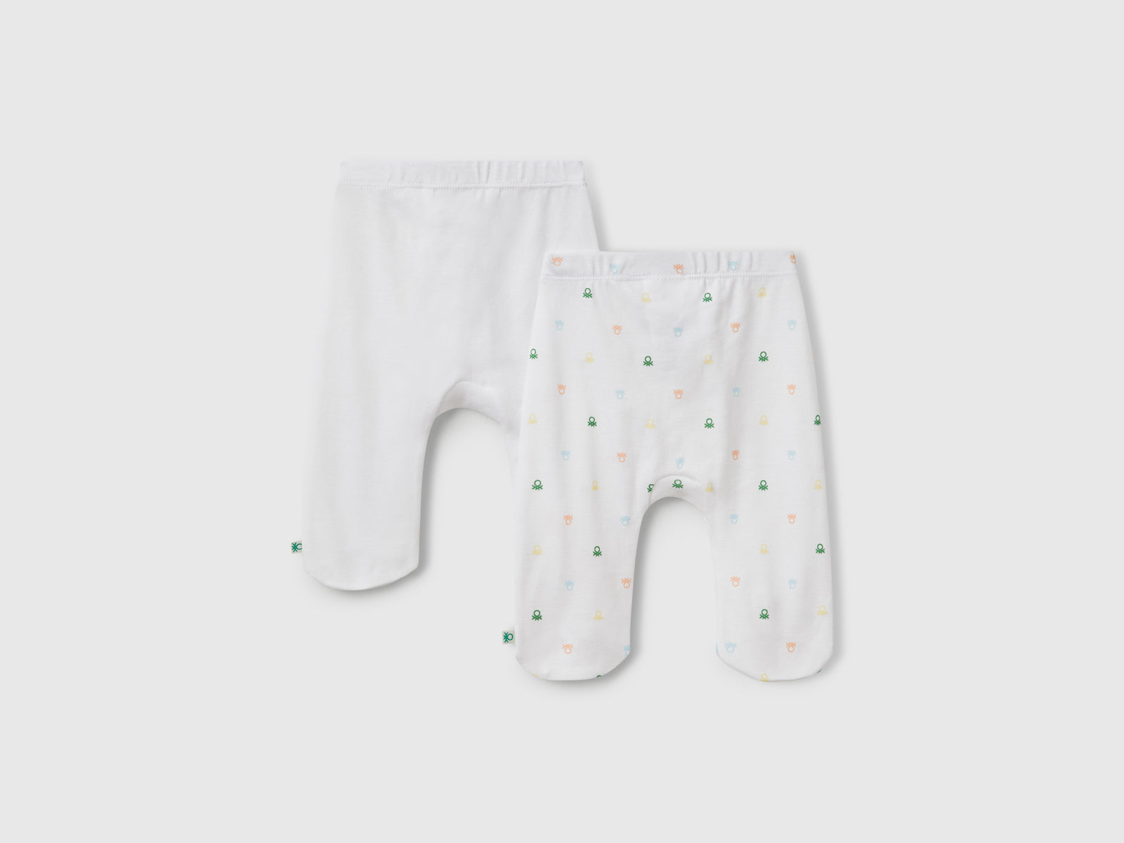 Due pantaloni in cotone da neonato bianco 2 | Benetton Outlet