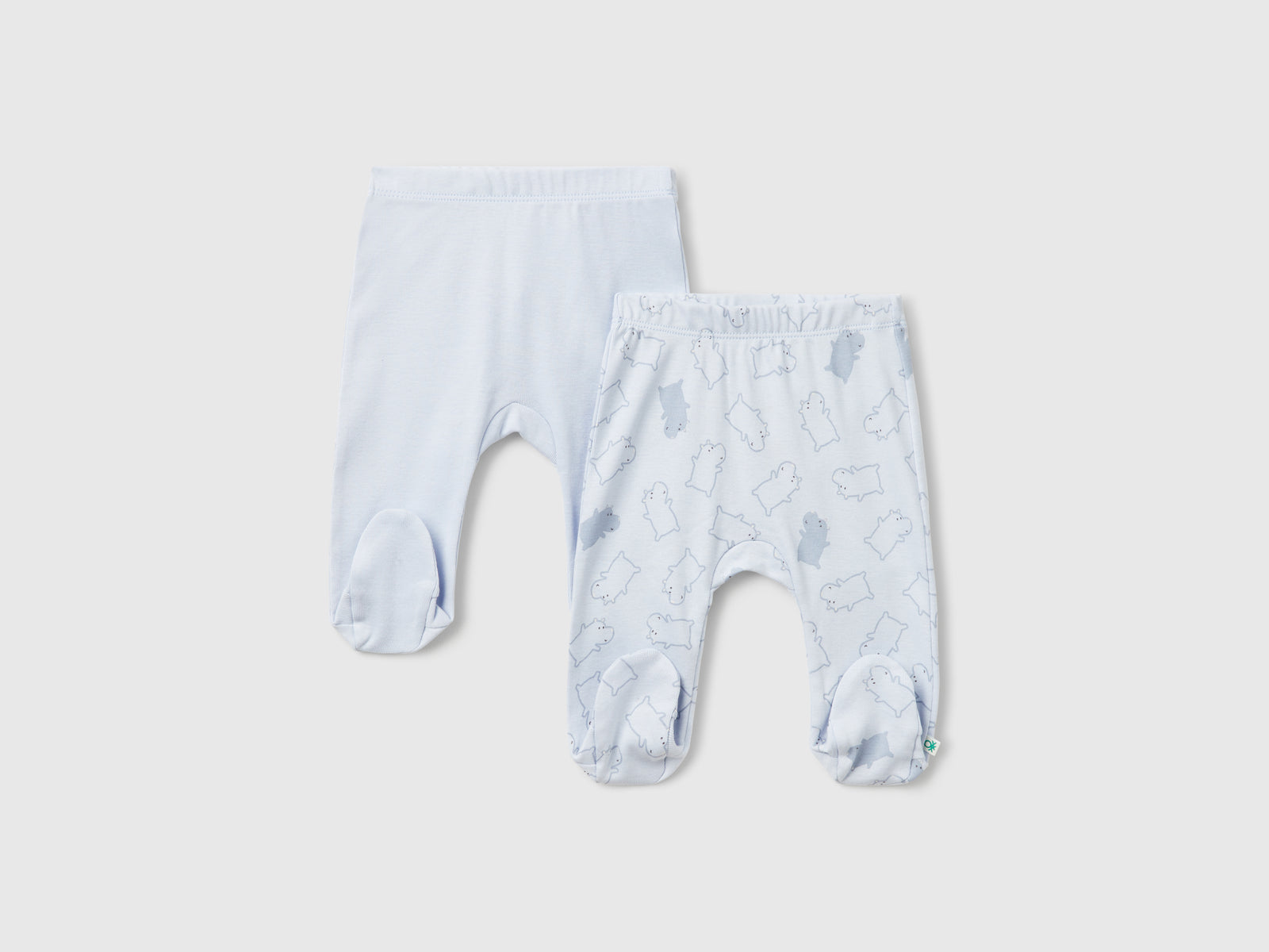 Due pantaloni in cotone da neonato azzurro | Benetton Outlet