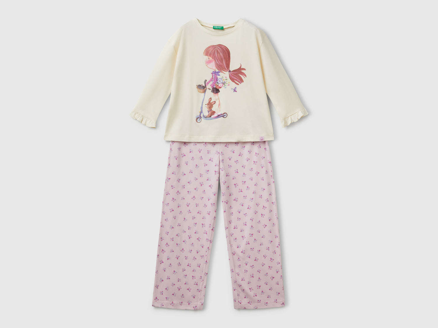 Pigiama con stampa bambolina da bambina bianco panna | Benetton Outlet