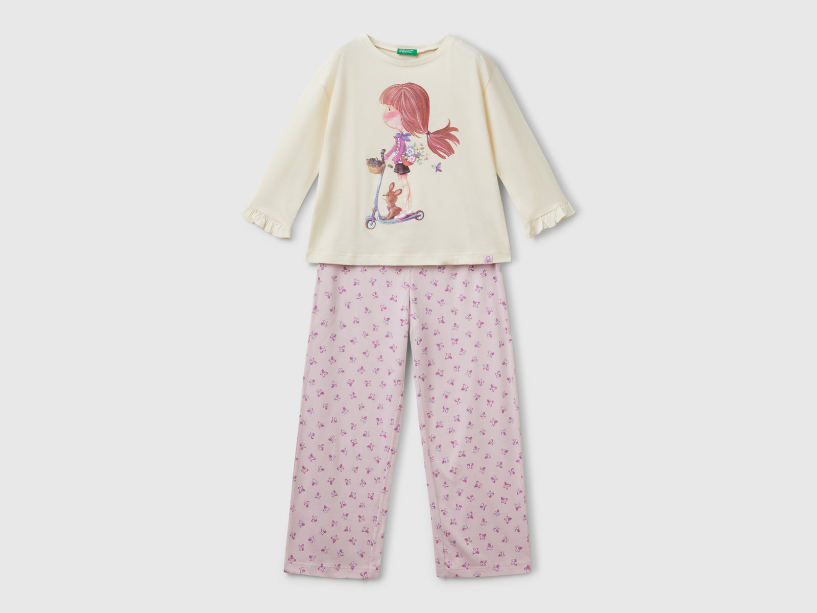 Pigiama con stampa bambolina da bambina bianco panna | Benetton Outlet