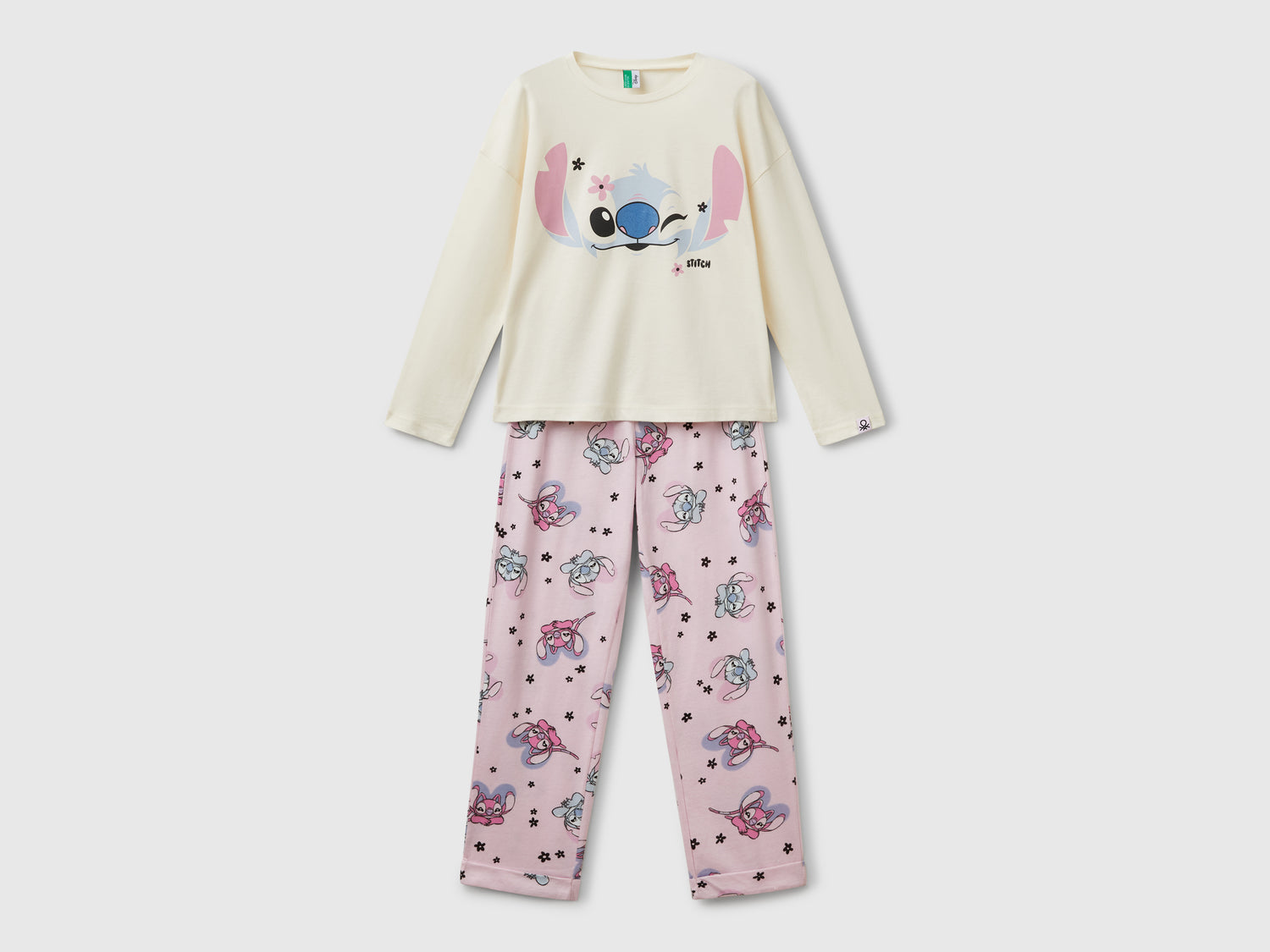 Pigiama fluido con stampa Stitch ©Disney da bambina bianco panna | Benetton Outlet