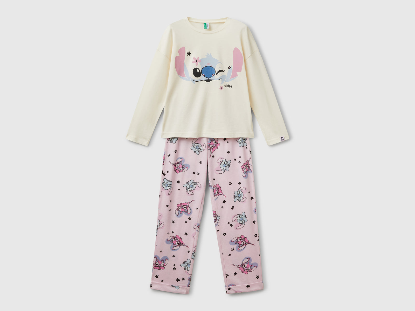 Pigiama fluido con stampa Stitch ©Disney da bambina bianco panna | Benetton Outlet