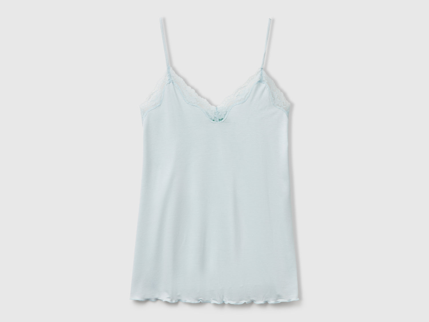 Canotta con bordo in pizzo da donna celeste | Benetton Outlet