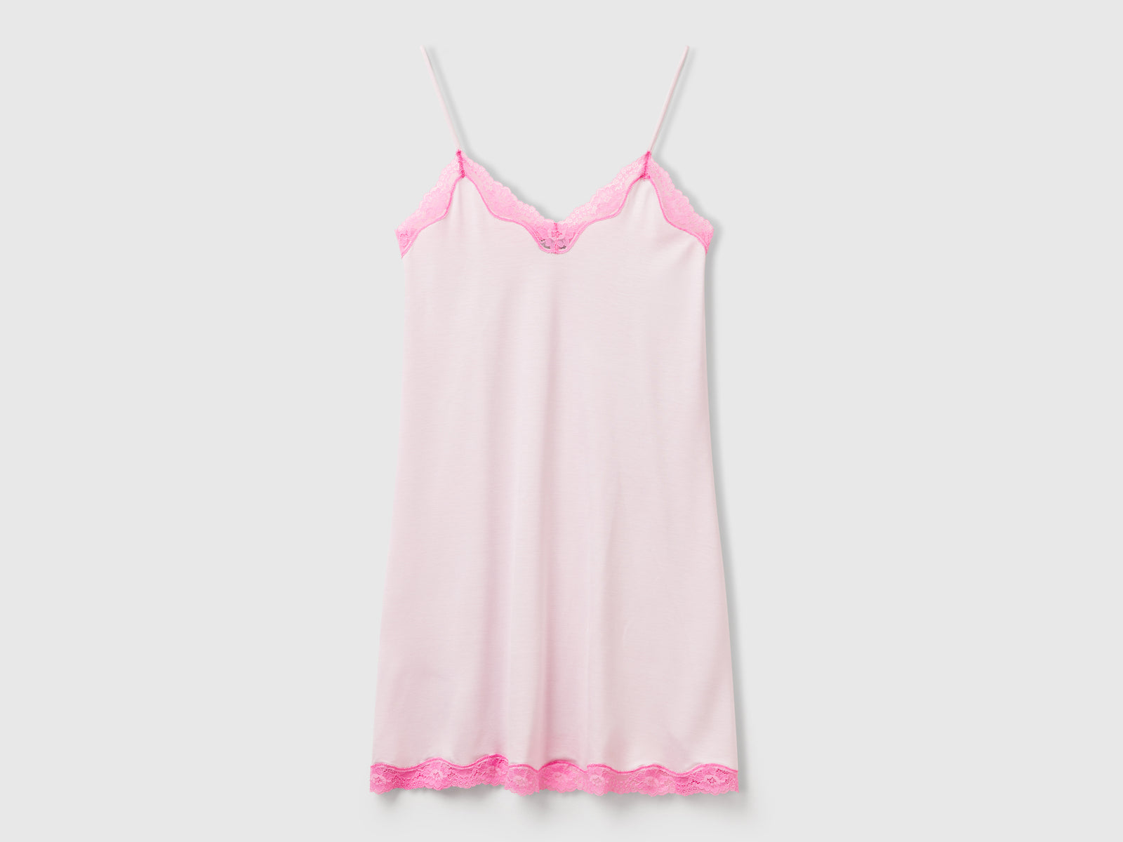 Camicia da notte con dettagli in pizzo da donna rosa pastello | Benetton Outlet